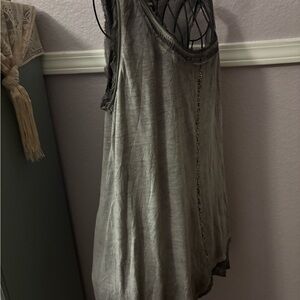 Women’s Elegant Gray Lace Beaded Tank Top Size Large